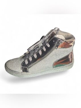 Lauren Lorraine “Skippy” Silver Metallic High-Top Sparkly Sneakers Size 8 NIB